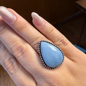 Sterling Silver Plated Teardrop Blue Larimar Ring - Women's Jewelry